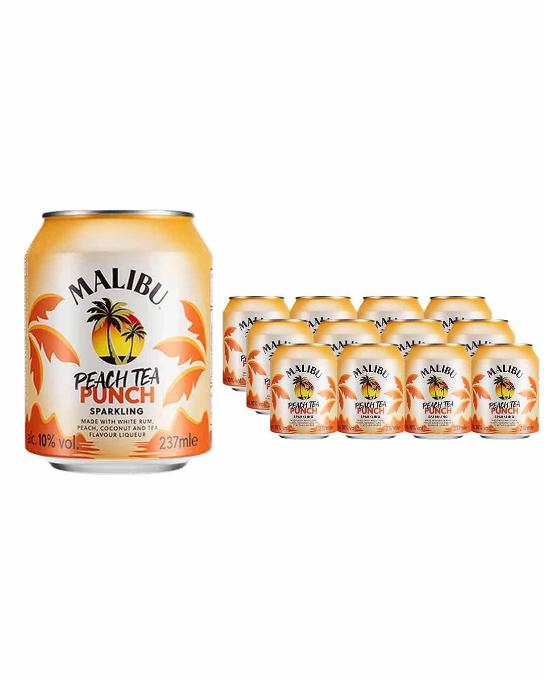 Malibu Punch Peach Tea Rum Cocktail Can Multipack, 12 x 237 ml