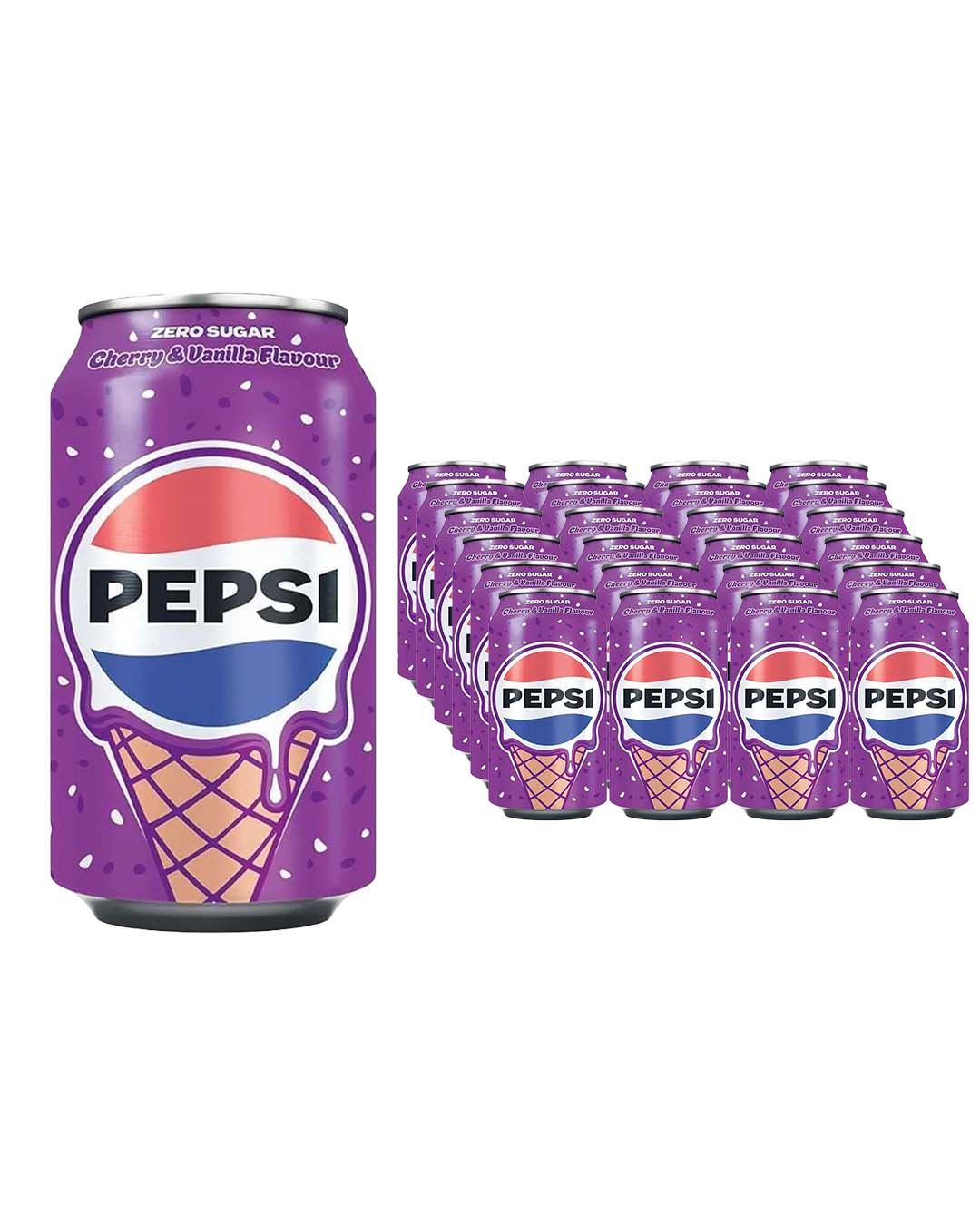 Pepsi Cherry and Vanilla Zero Sugar Cola Can Multipack, 24 x 330 ml