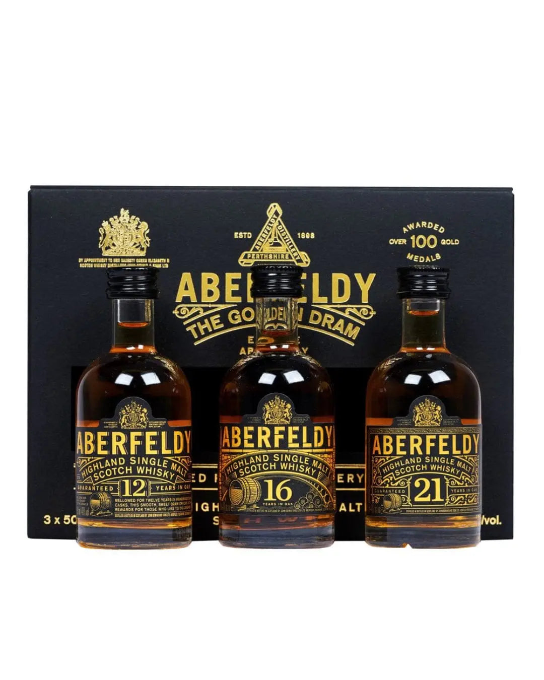 Aberfeldy The Golden Dram 12, 16 & 21 Year Old Tasting Collection, 5 cl Spirit Miniatures