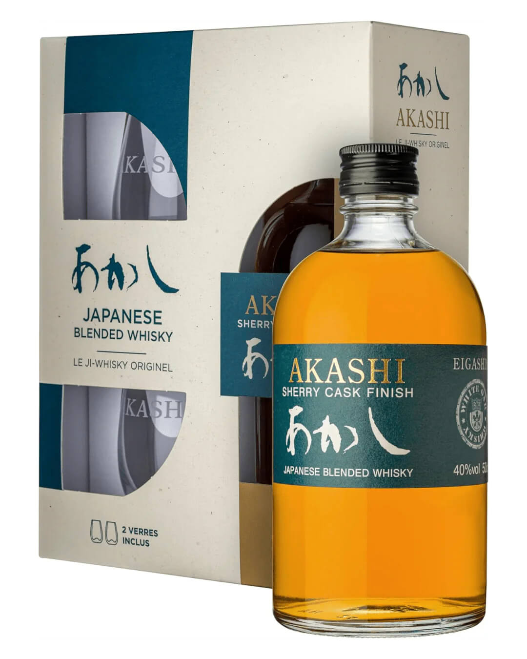 Akashi Japanese Blended Sherry Cask Glass Gift Set, 50 cl Whisky