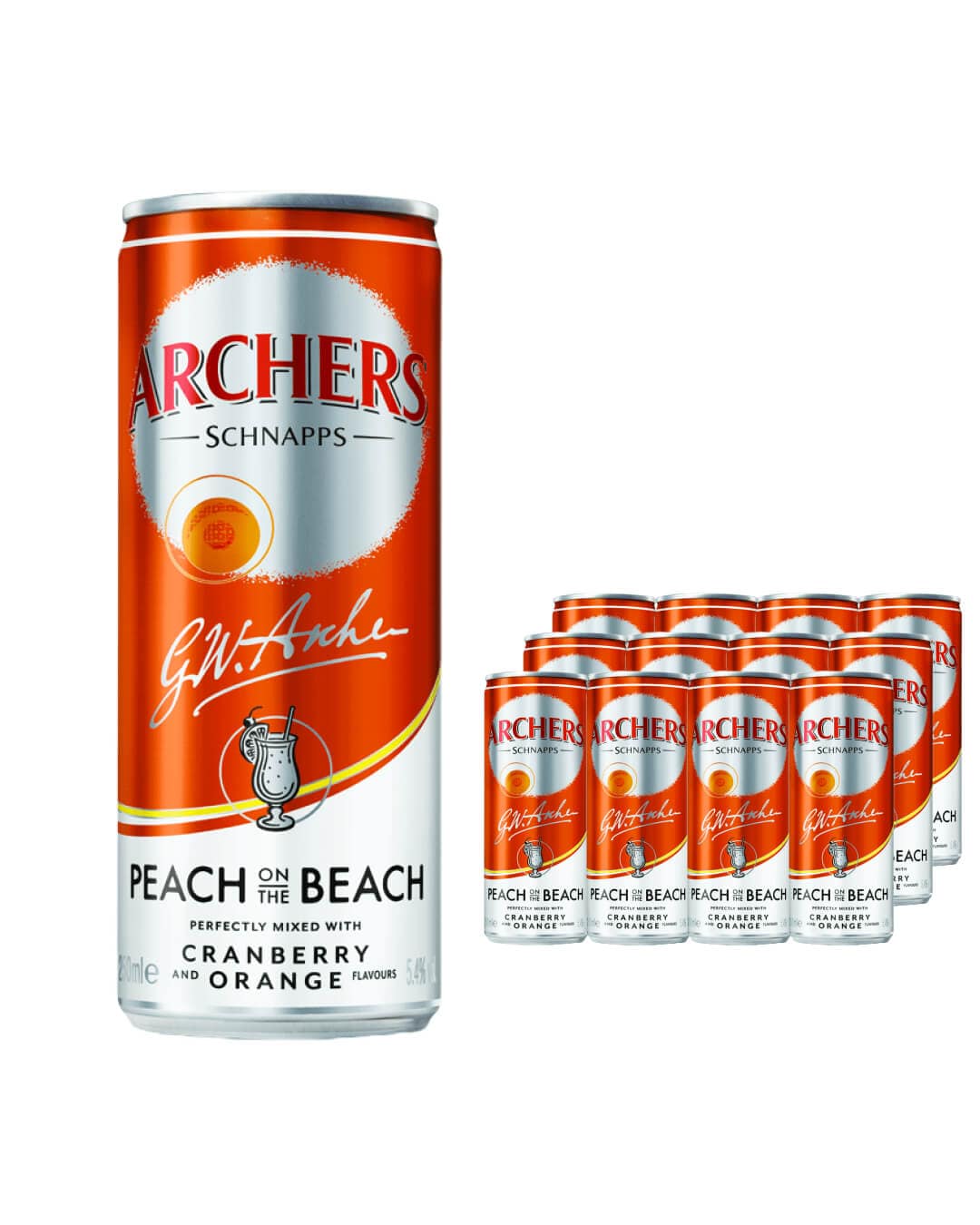 Archers Peach on the Beach Premixed Cocktail Multipack, 12 x 250 ml Ready Made Cocktails 8710625902543