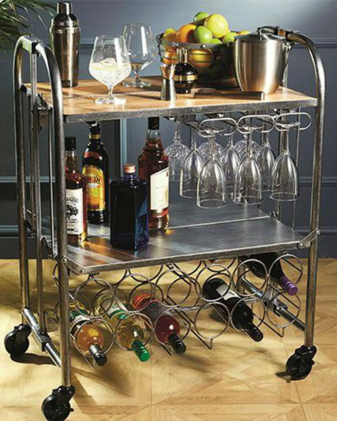BarCraft Folding Industrial Look Carbon Steel Home Bar Drinks Trolley Drinks Storage 5028250772091
