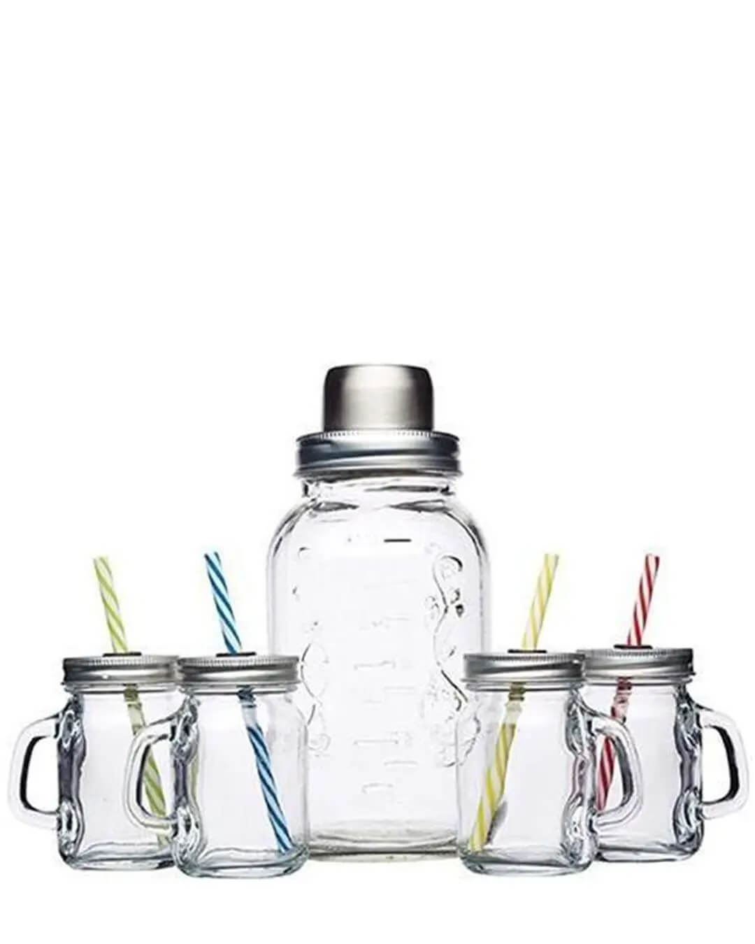 BarCraft Glass Cocktail Shaker & Mini Drinks Jar Set Barware