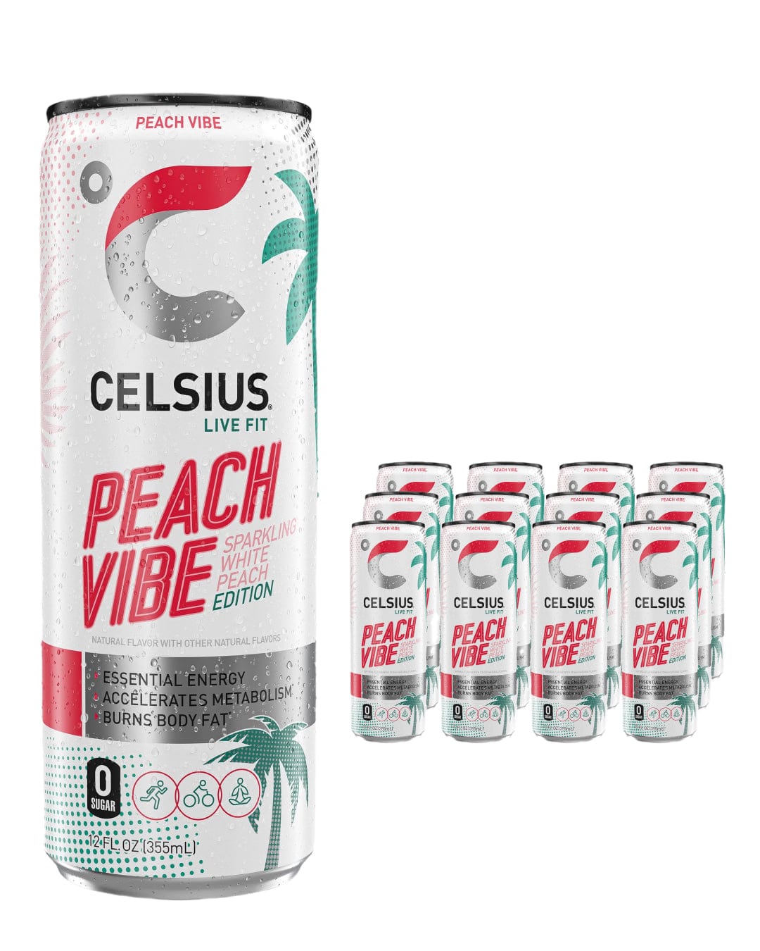 Celsius Sparkling Peach Vibe Energy Drink Multipack, 12 x 355 ml Soft Drinks & Mixers