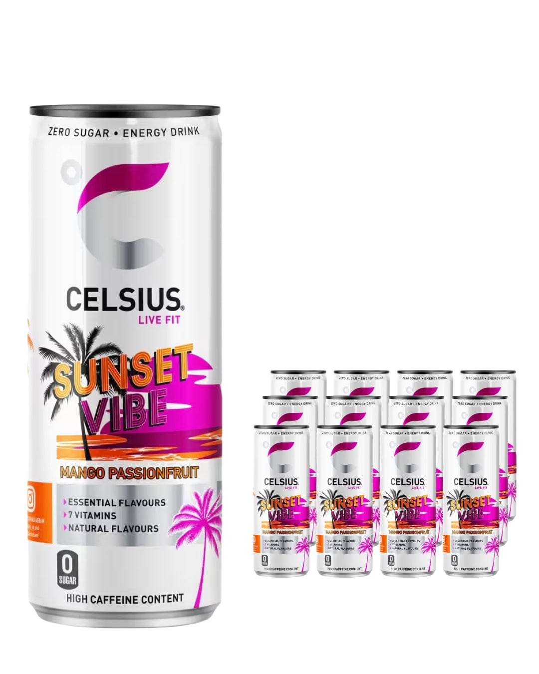 Celsius Sunset Vibe Mango & Passion Fruit Energy Drink Multipack, 12 x 355 ml Soft Drinks & Mixers