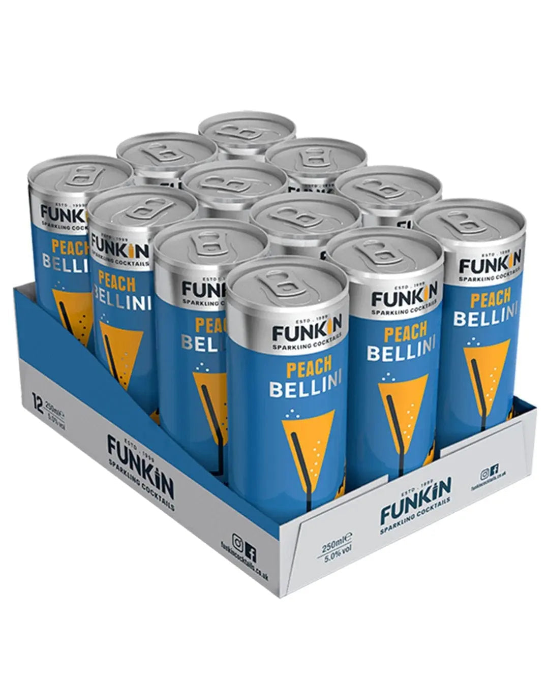 Funkin Nitro Peach Bellini Can Multipack, 12 x 250 ml Ready Made Cocktails 05060065302469