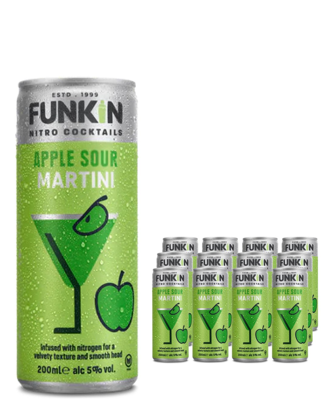 Funkin Nitro Sour Apple Martini Cocktail Can Multipack, 12 x 200 ml Ready Made Cocktails