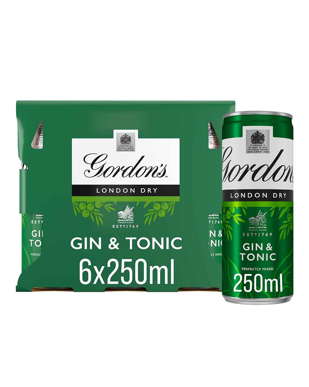 Gordon's Gin & Tonic Premixed Cocktail Can Multipack, 6 x 250 ml Ready Made Cocktails