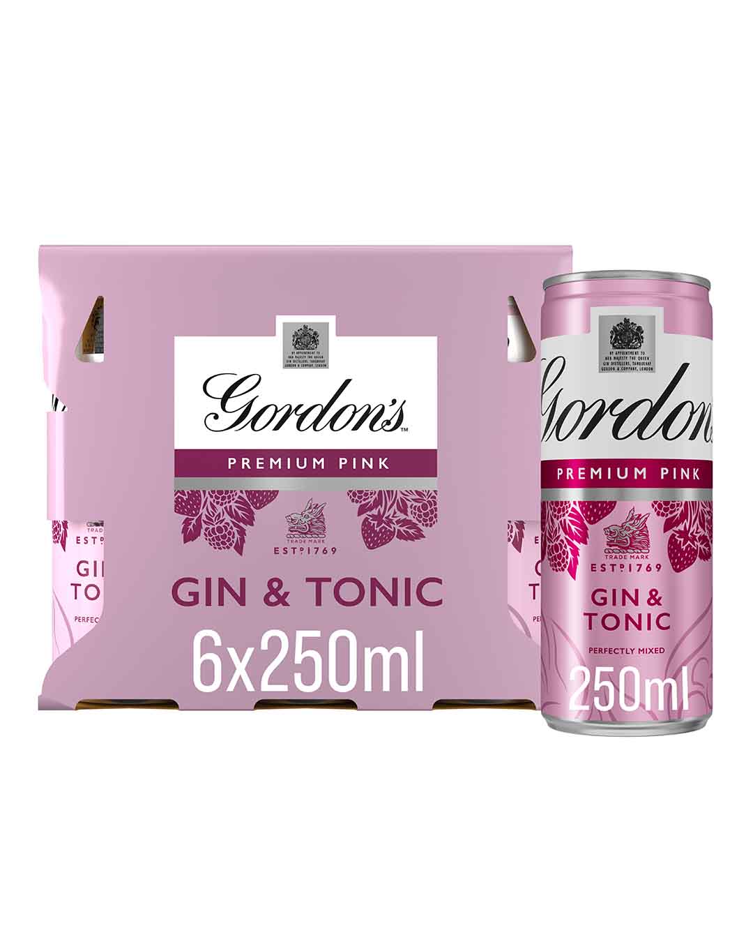Gordon's Pink Gin & Tonic Premixed Cocktail Can Multipack, 6 x 250 ml Ready Made Cocktails