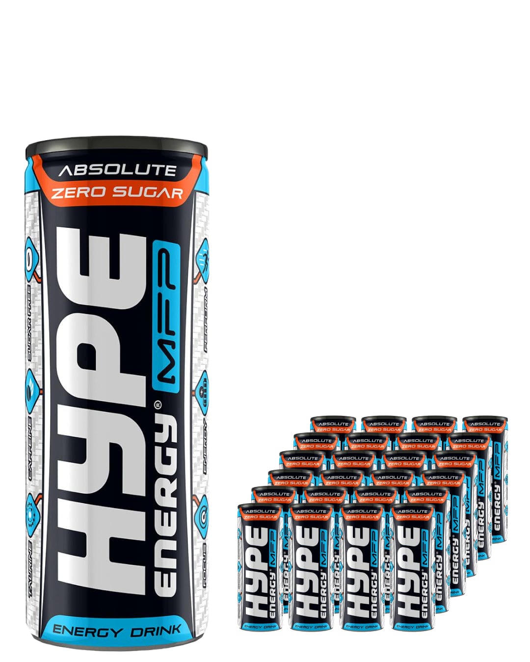 Hype Buzz MFP Absolute Zero Sugar Energy Drink Multipack, 24 x 250 ml Soft Drinks & Mixers