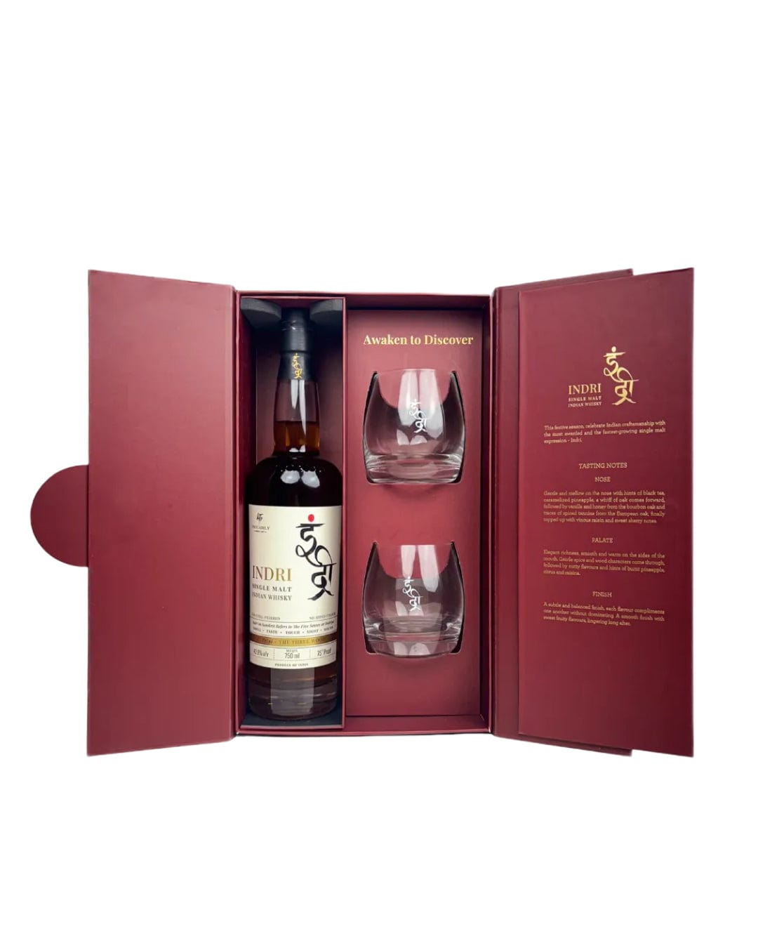 Indri Trini Three Wood Indian Single Malt Whisky Gift Set, 70 cl Whisky