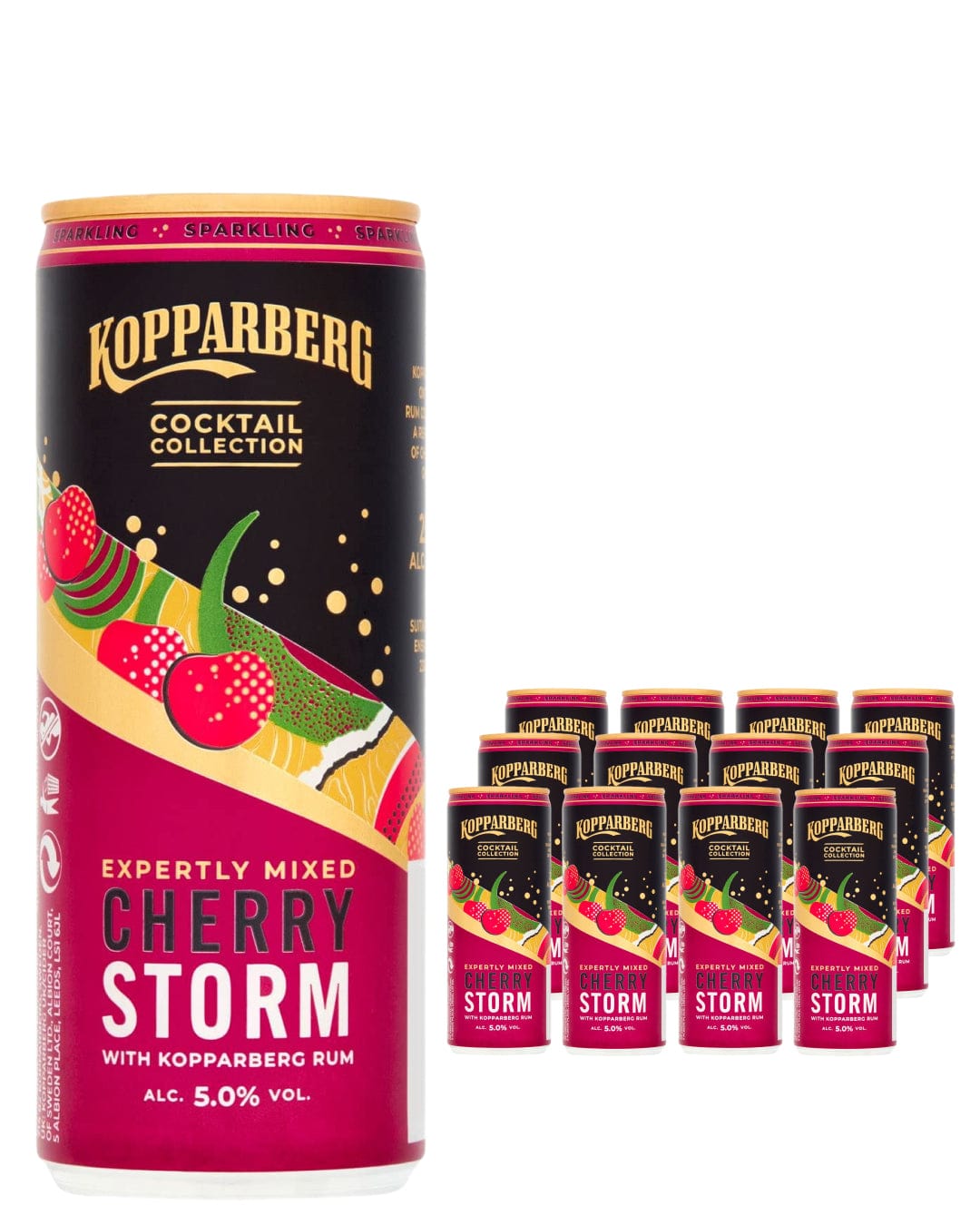 Kopparberg Sparkling Cherry Storm Rum Premixed Cocktail Multipack, 12 x 250 ml Ready Made Cocktails