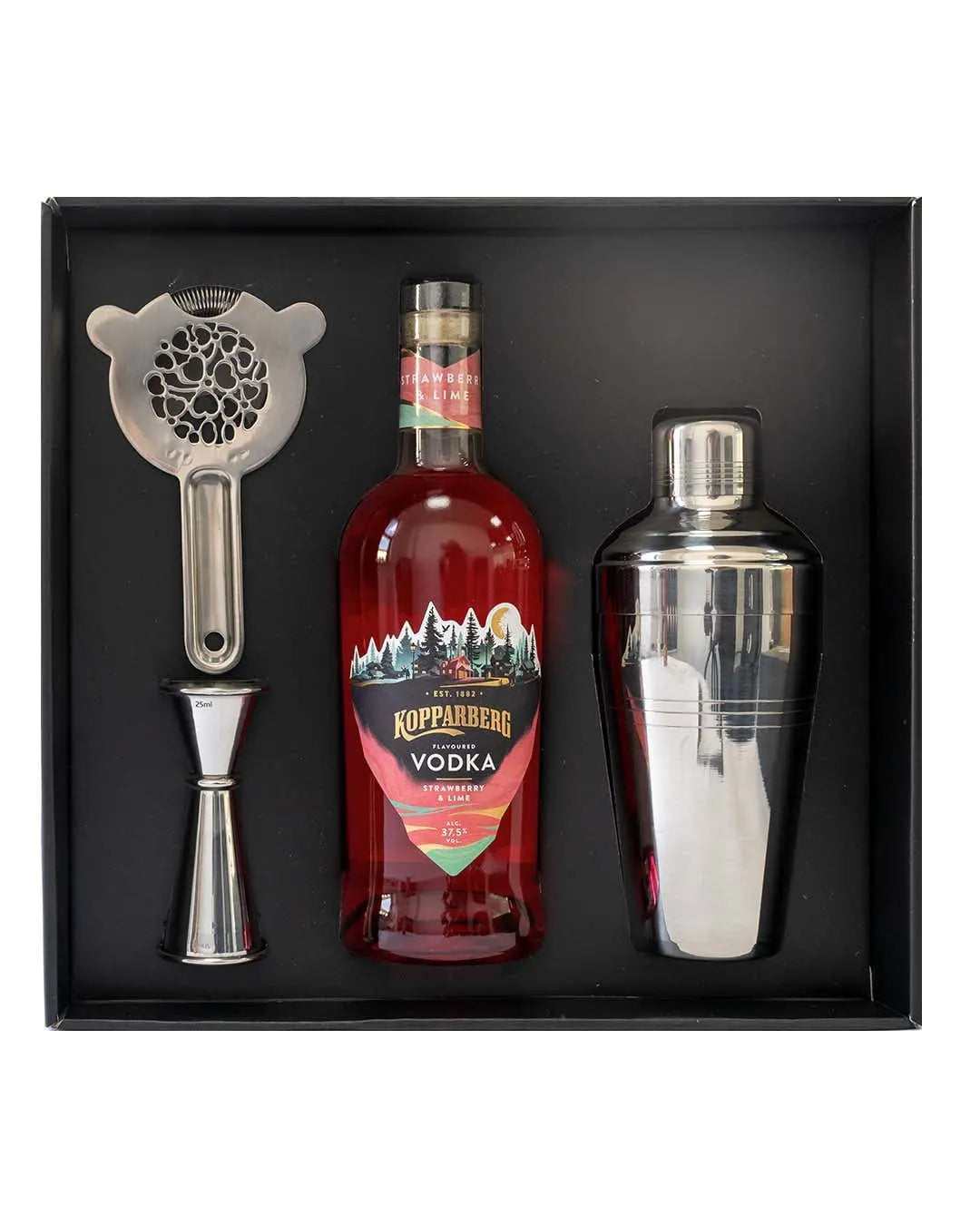 Kopparberg Strawberry & Lime Vodka, 70 cl & 3 Piece Cocktail Gift Box Vodka