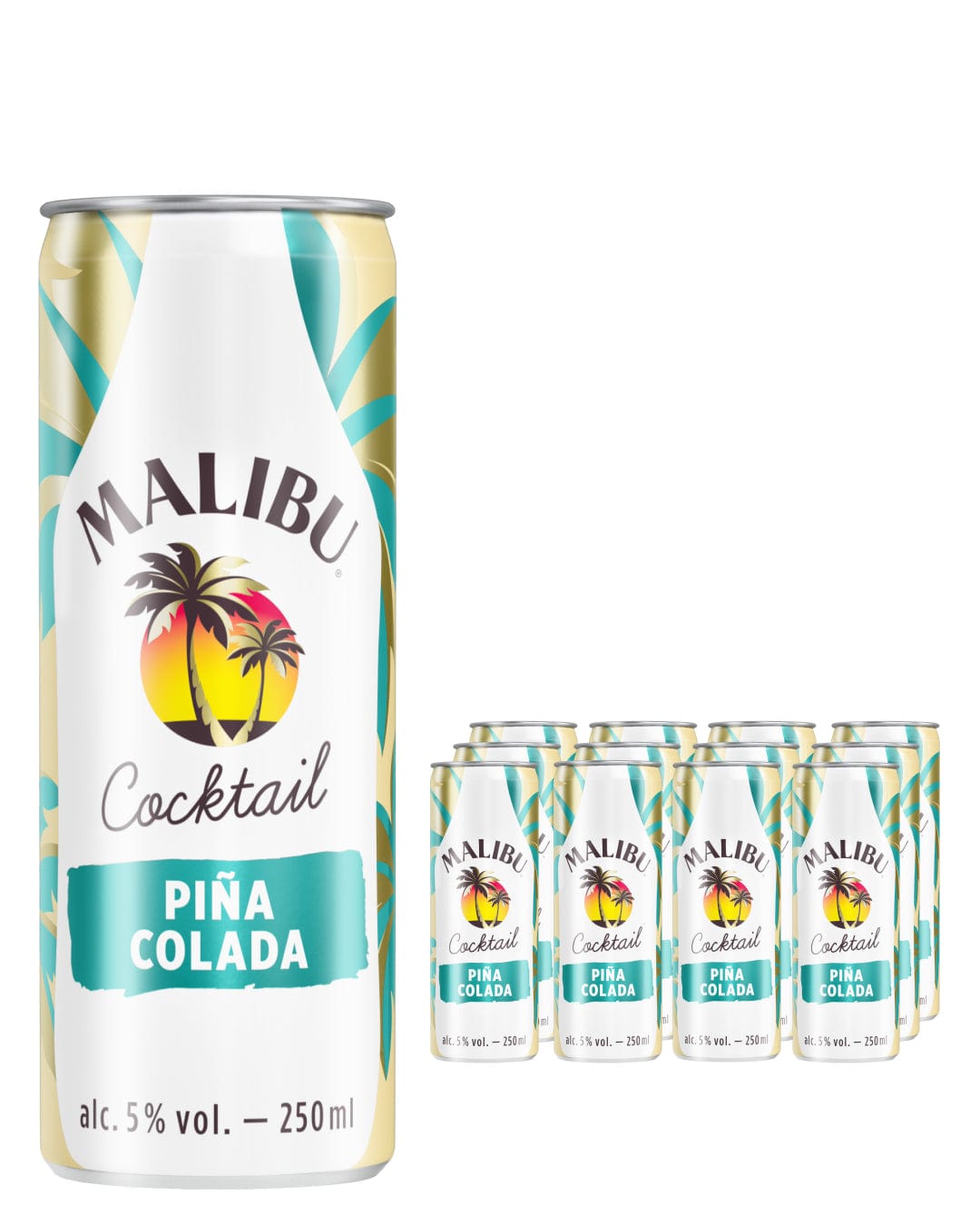 Malibu Pina Colada Pre-Mixed Can Multipack, 12 x 250 ml Ready Made Cocktails 5012461005048