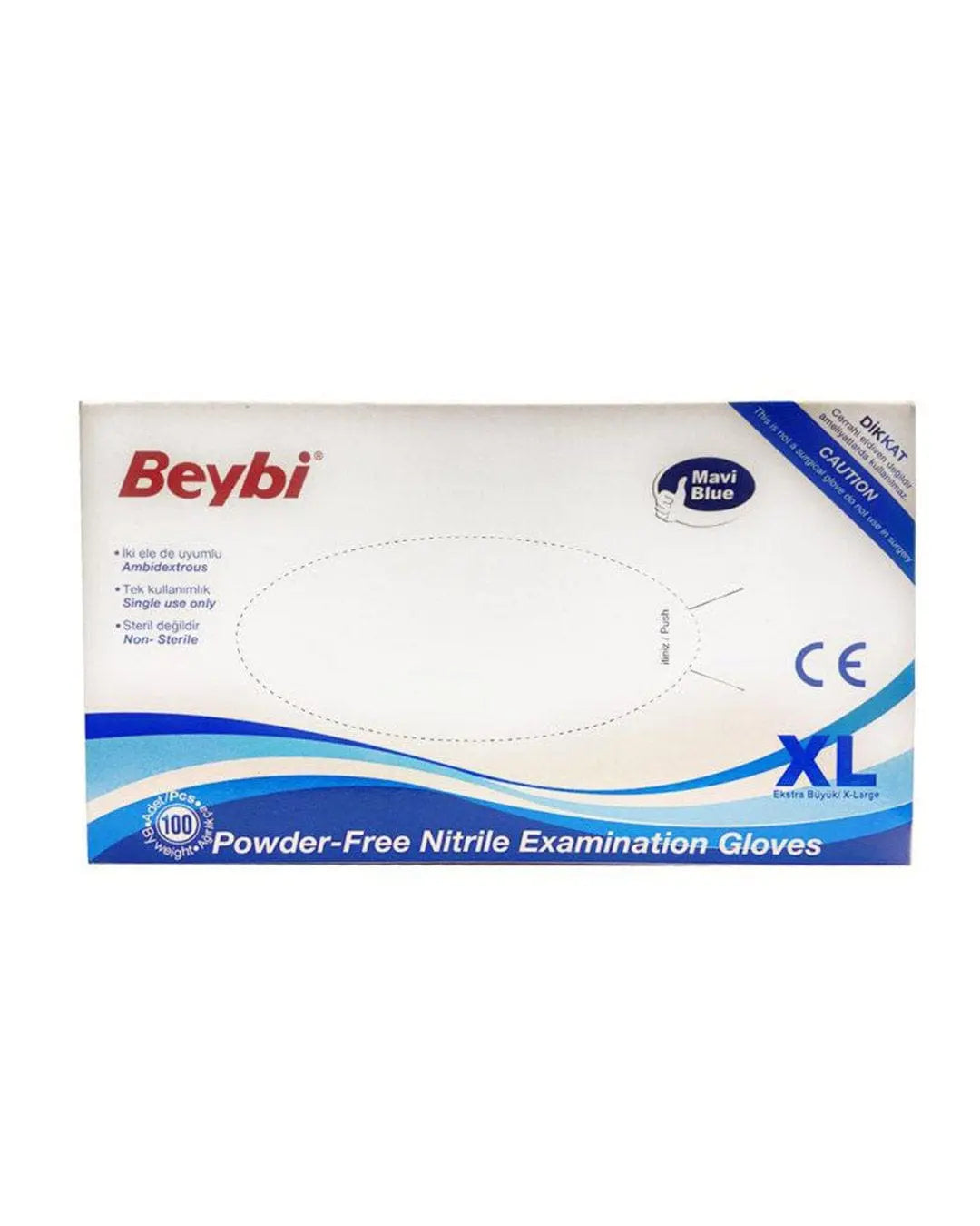 Nitrile Examination Gloves Powder-Free Blue Extra Large, Pack of 100 PPE