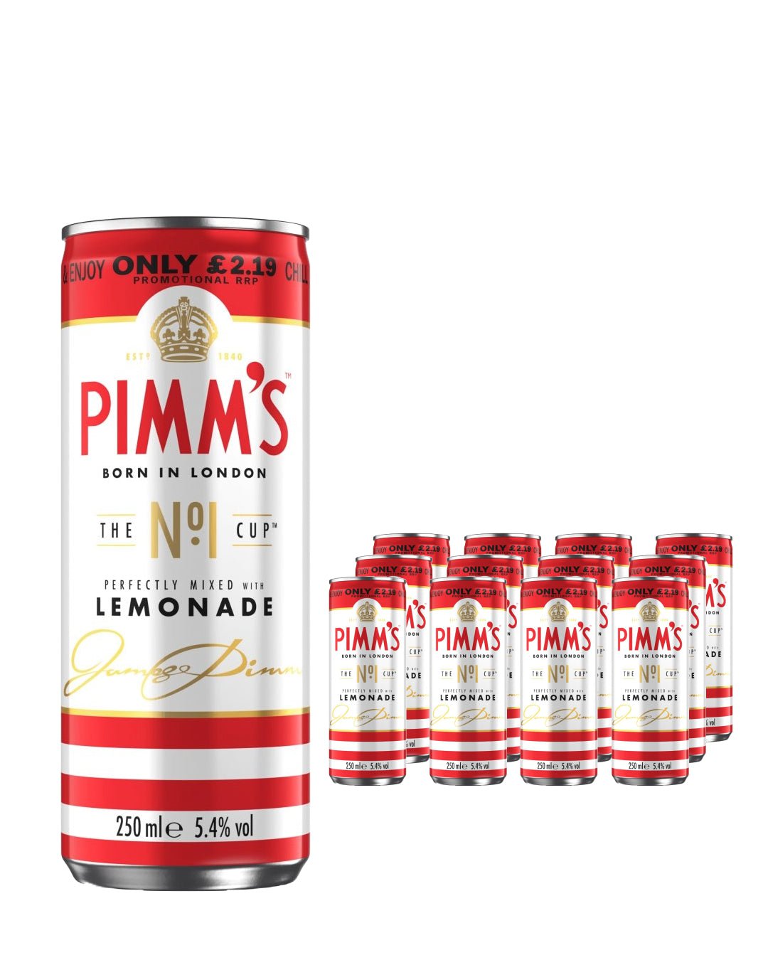 Pimm's & Lemonade Can Price Marked Multipack, 12 x 250 ml Ready Made Cocktails 5010262025012