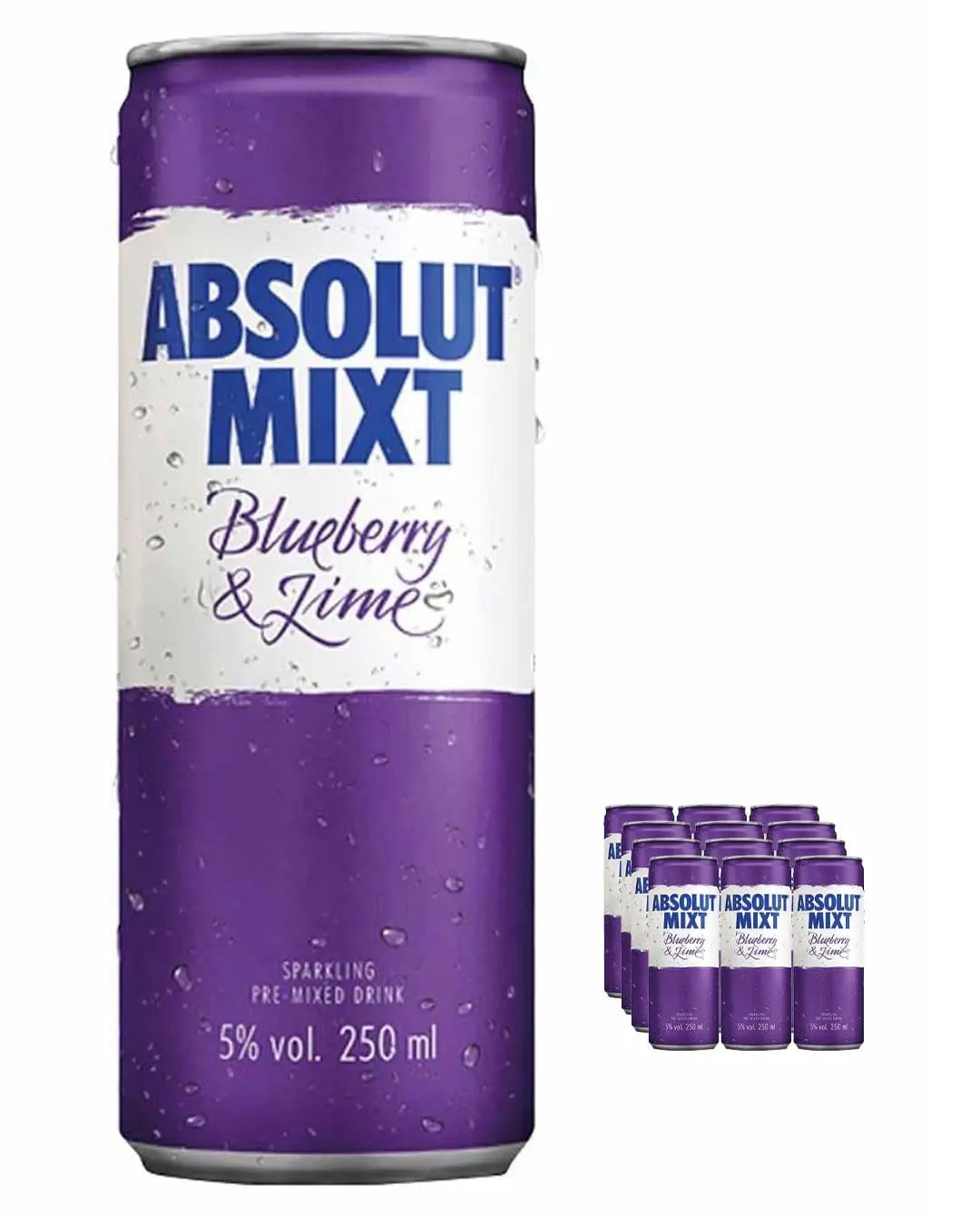 Absolut Mixt Blueberry & Lime Premixed Cocktail Can Multipack, 12 x 250 ml Ready Made Cocktails 7312040322718