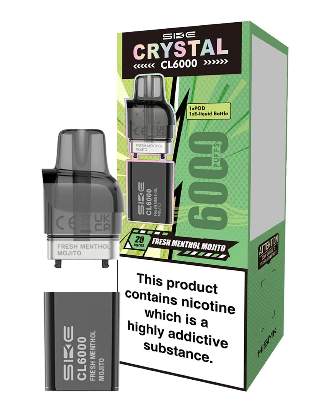 SKE Crystal CL6000 Fresh Menthol Mojito Prefilled Pod, 20 mg spirits
