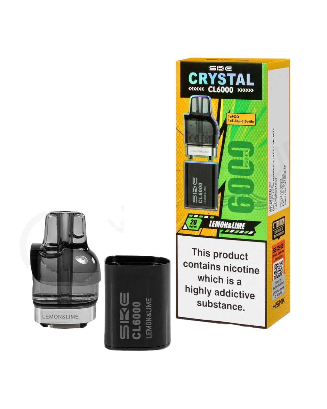 SKE Crystal CL6000 Lemon & Lime Prefilled Pod, 20 mg spirits