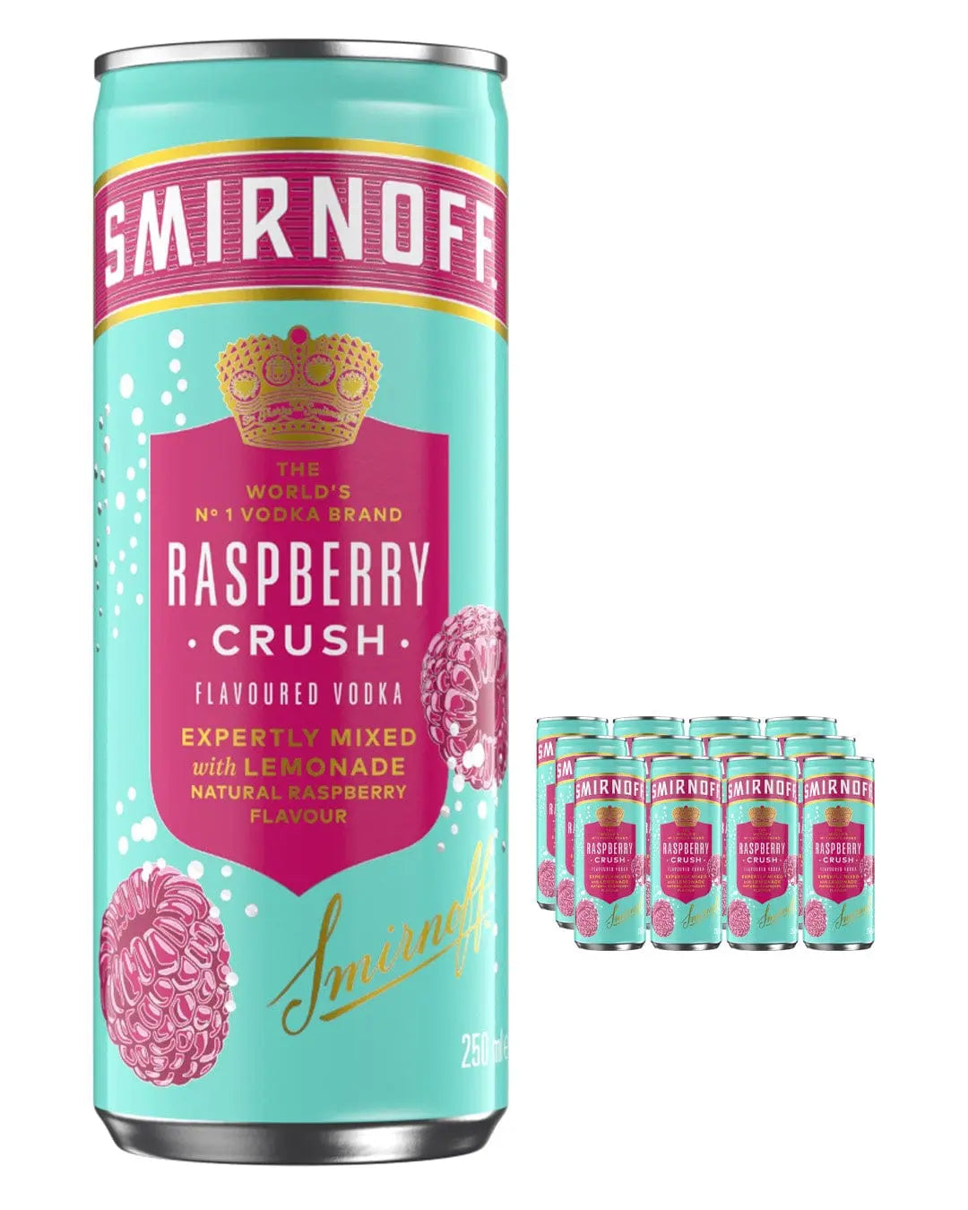 Smirnoff Raspberry Crush & Lemonade Premixed Drink Multipack, 12 x 250 ml Ready Made Cocktails