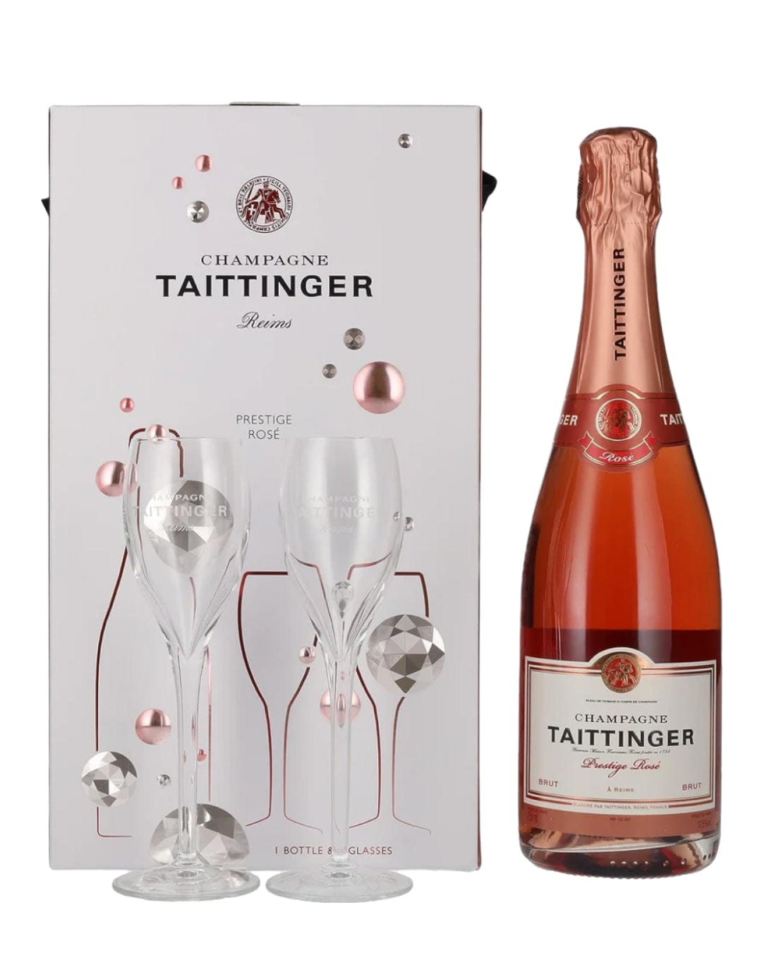 Taittinger Rose Brut Gift Set with 2 Flutes, 75 cl Champagne & Sparkling
