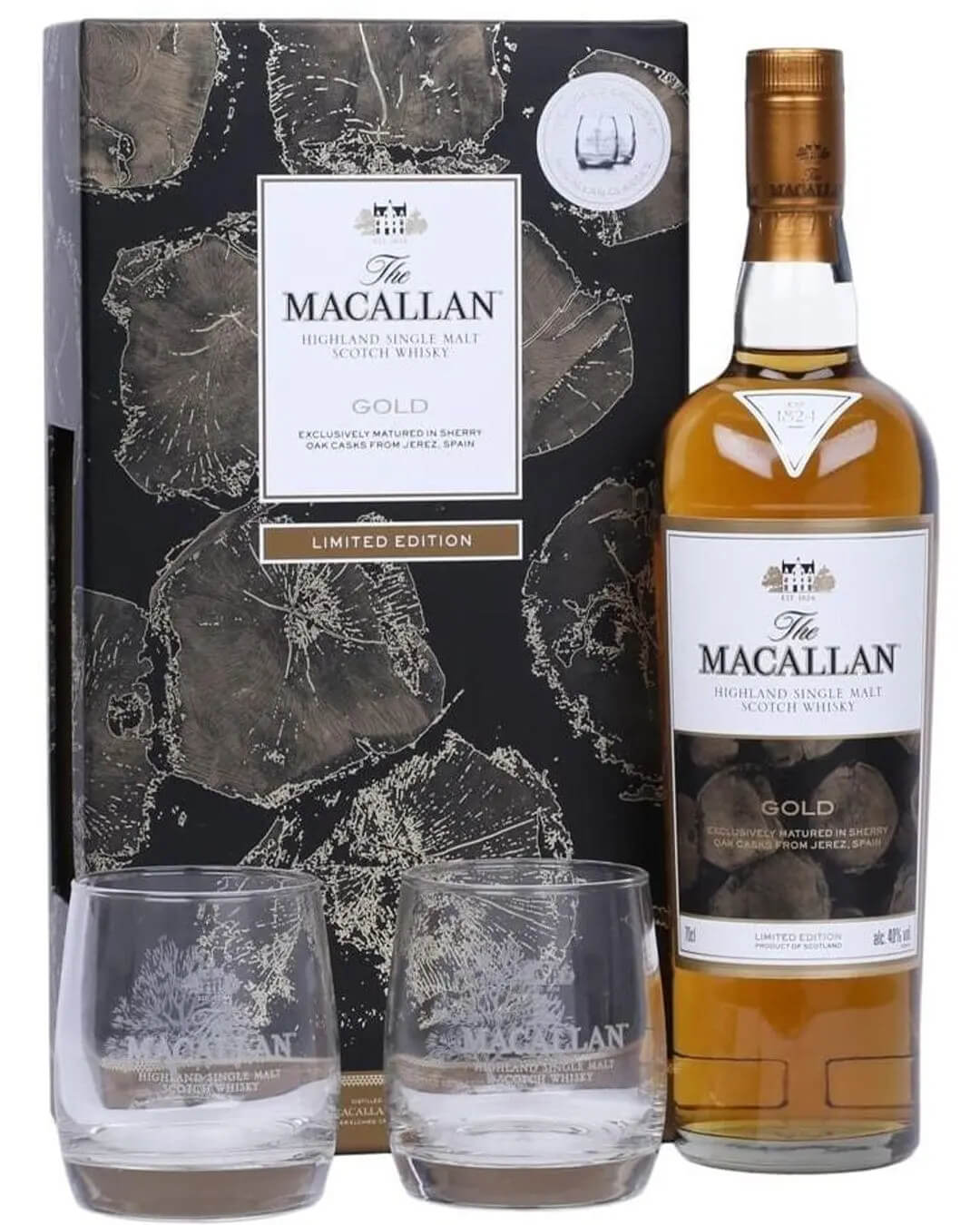 The Macallan Gold Whisky Gift Set With 2 Glass, 70 cl Whisky