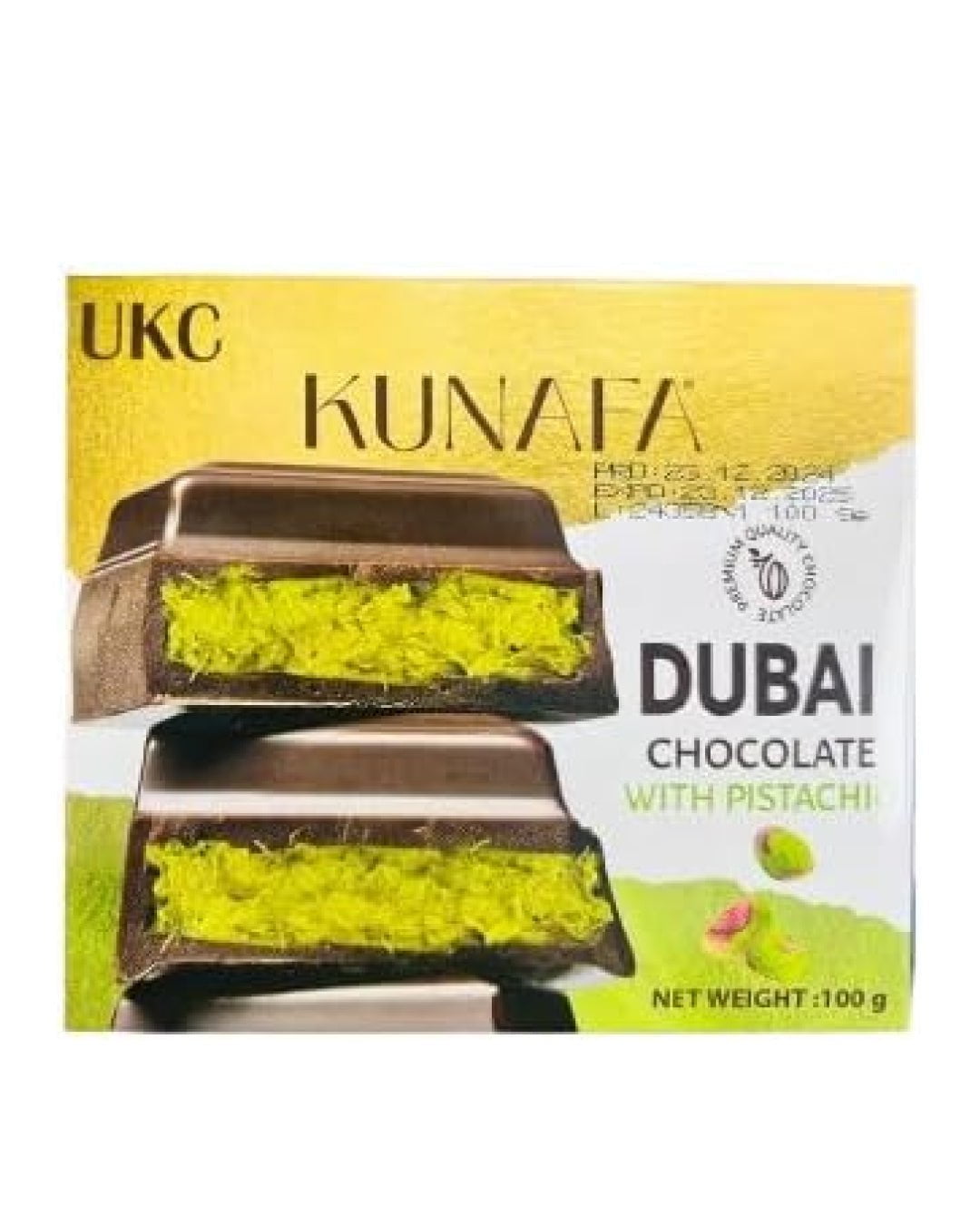 UKC Kunafa Dubai Chocolate with Pistachio, 100g Chocolate