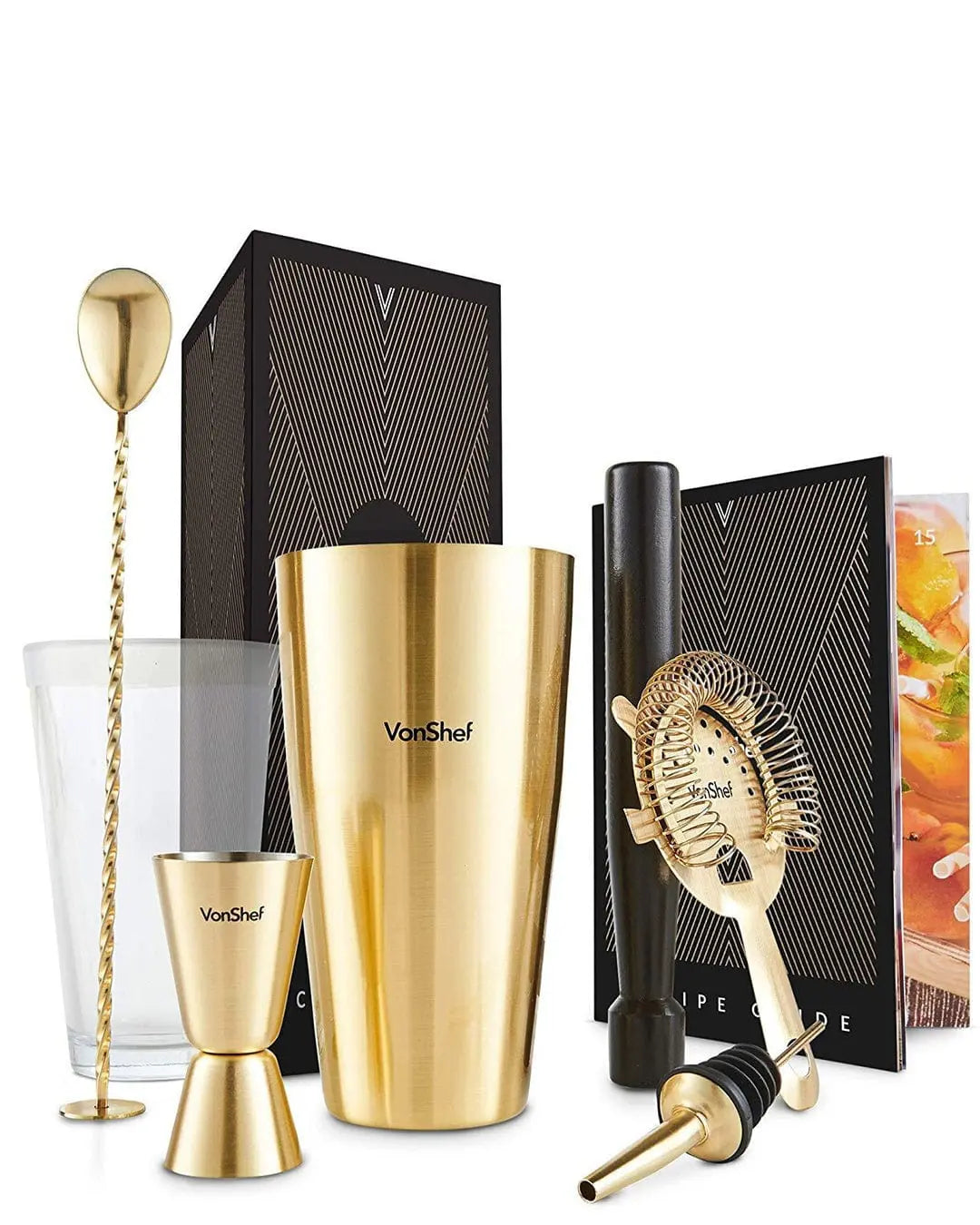VonShef/Beautify Brushed Gold Boston Cocktail Set Barware