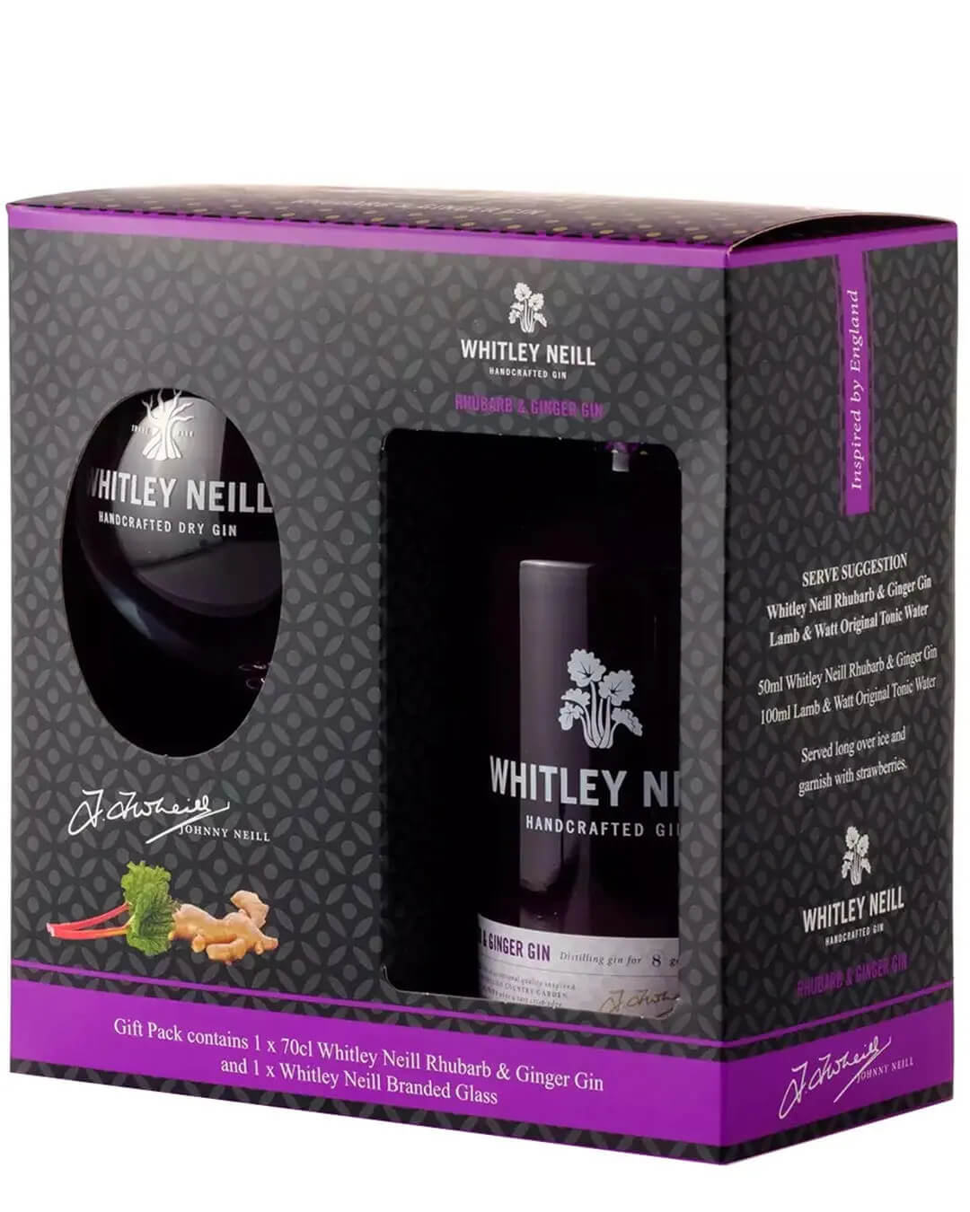 Whitley Neill Rhubarb Gin & Glass Gift Set, 70 cl Gin 5011166056379