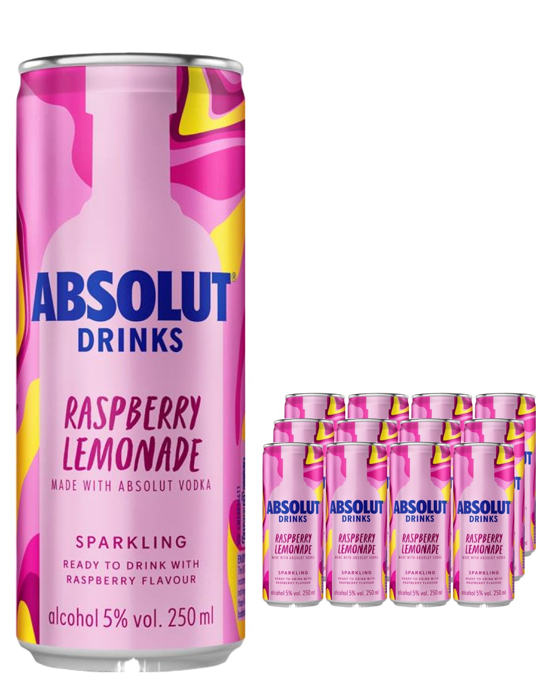 Absolut Mixt Raspberry & Lemon Premixed Cocktail Can, 12 x 250 ml Ready Made Cocktails 7312040322756