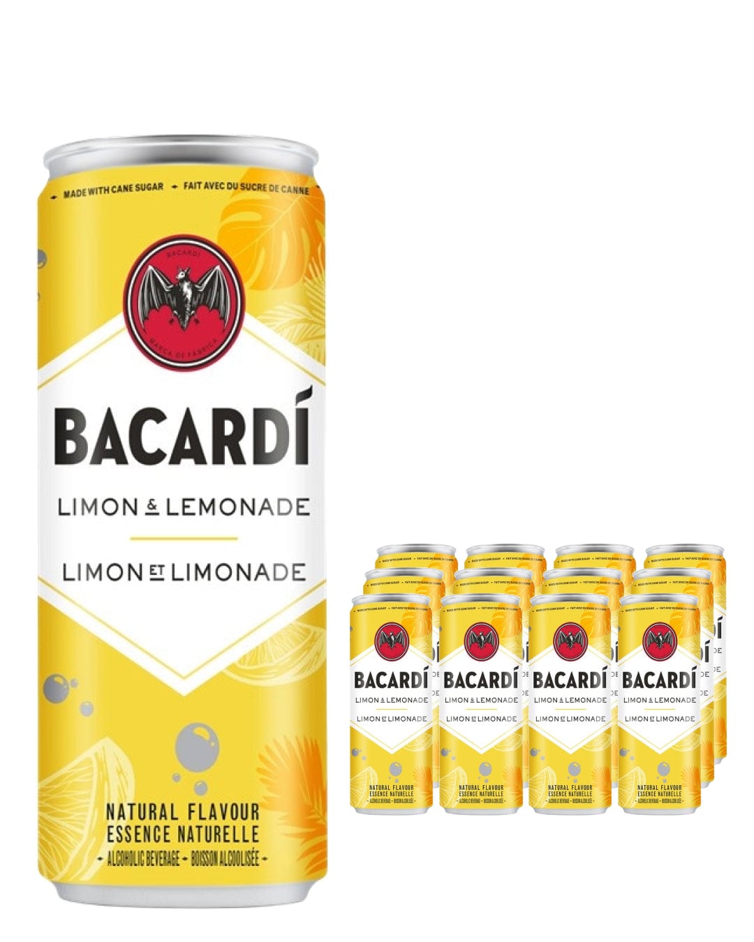 Bacardi Limon & Lemonade Rum Premixed Drink Can Multipack, 12 x 250 ml Ready Made Cocktails