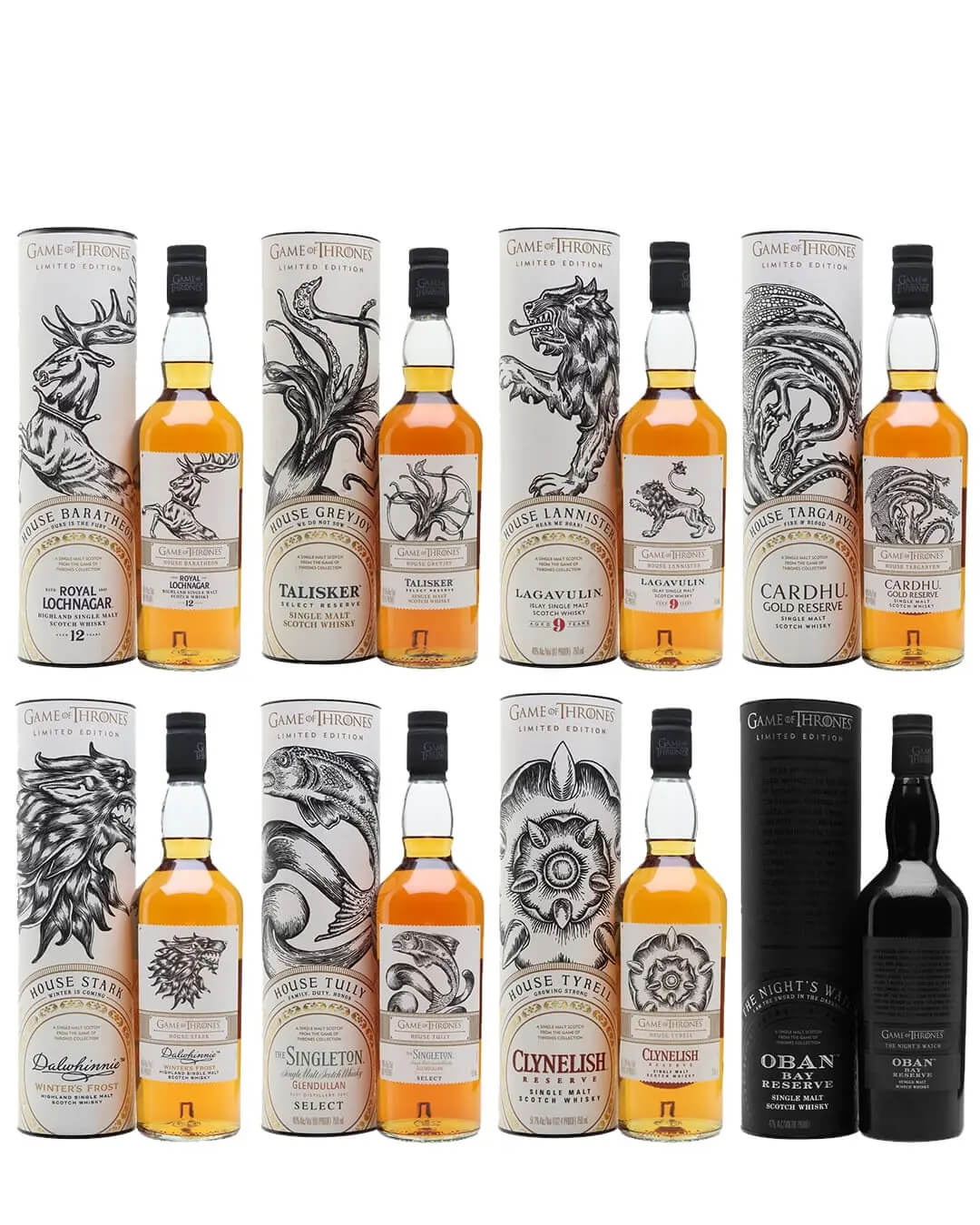 Game of Thrones Original Houses Set - Single Malt Whiskies, 8 x 70 cl Whisky