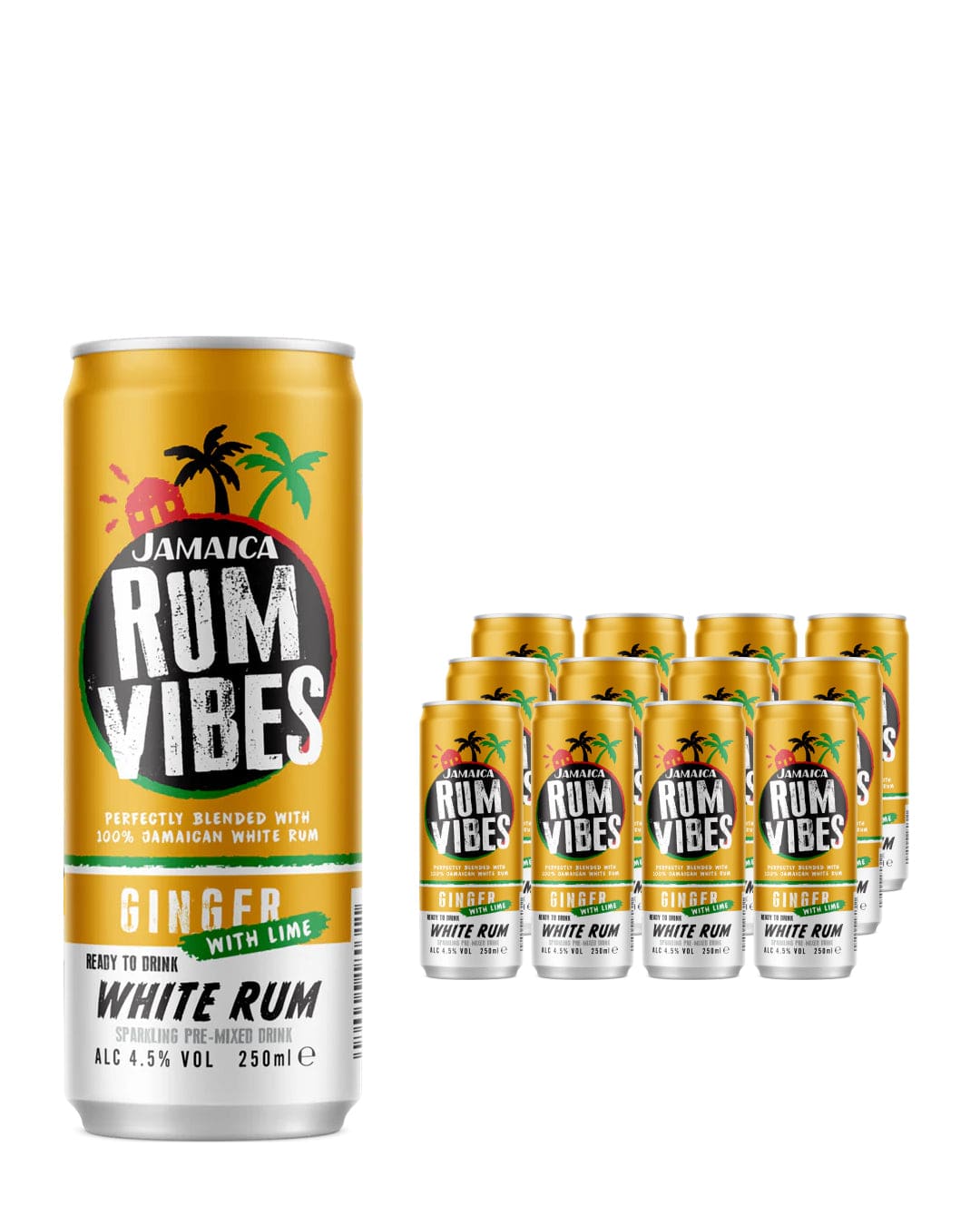Jamaica Rum Vibes Ginger with Lime & White Rum Premixed Drink, 12 x 250 ml Ready Made Cocktails