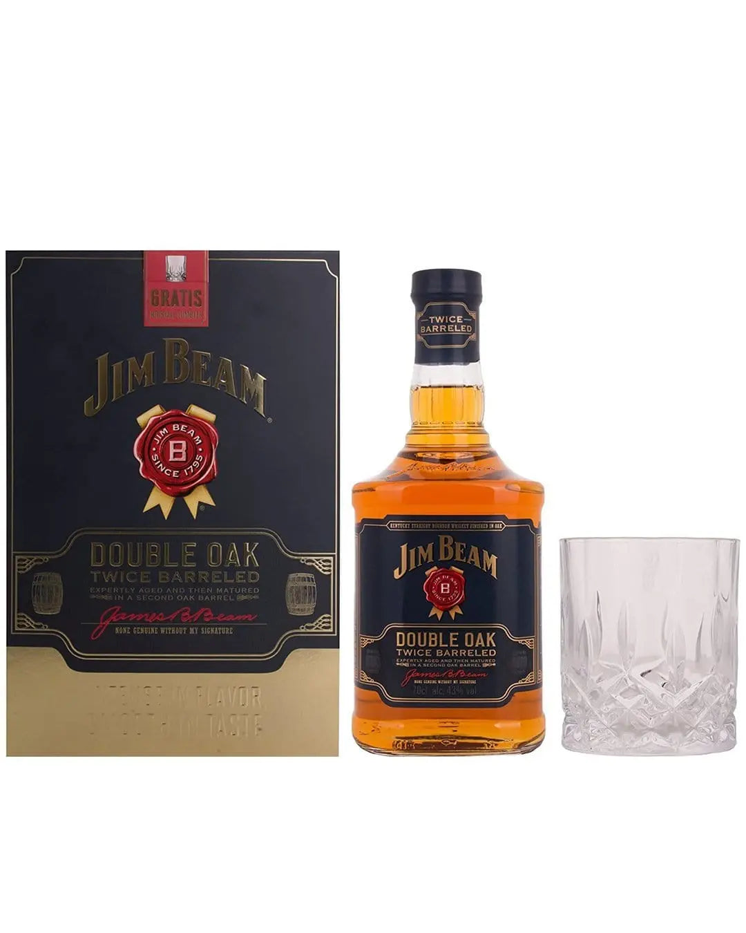 Jim Beam Double Oak Bourbon Whiskey with 1 Glass Gift Set, 70 cl Whisky 5060045585912