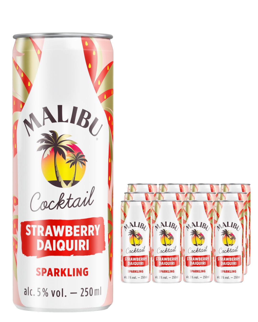 Malibu Cocktail Strawberry Daiquiri Premixed Multipack, 12 x 250 ml Ready Made Cocktails 7312040340125