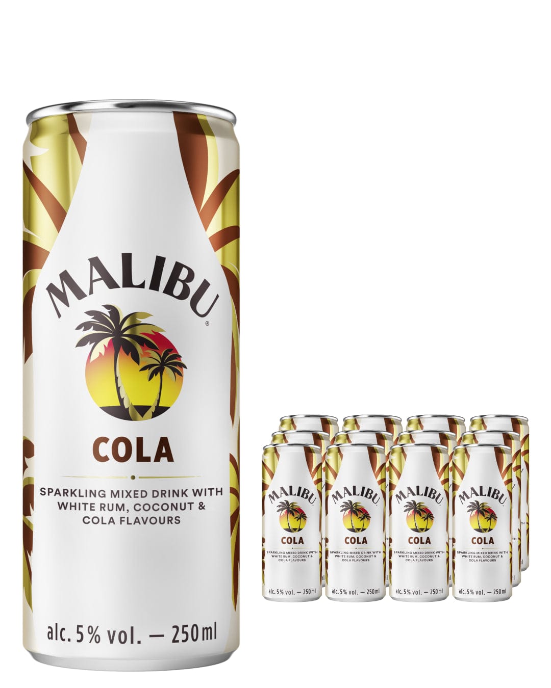Malibu Coconut Rum & Cola Pre-Mixed Can Multipack, 12 x 250 ml Ready Made Cocktails 5012461002566