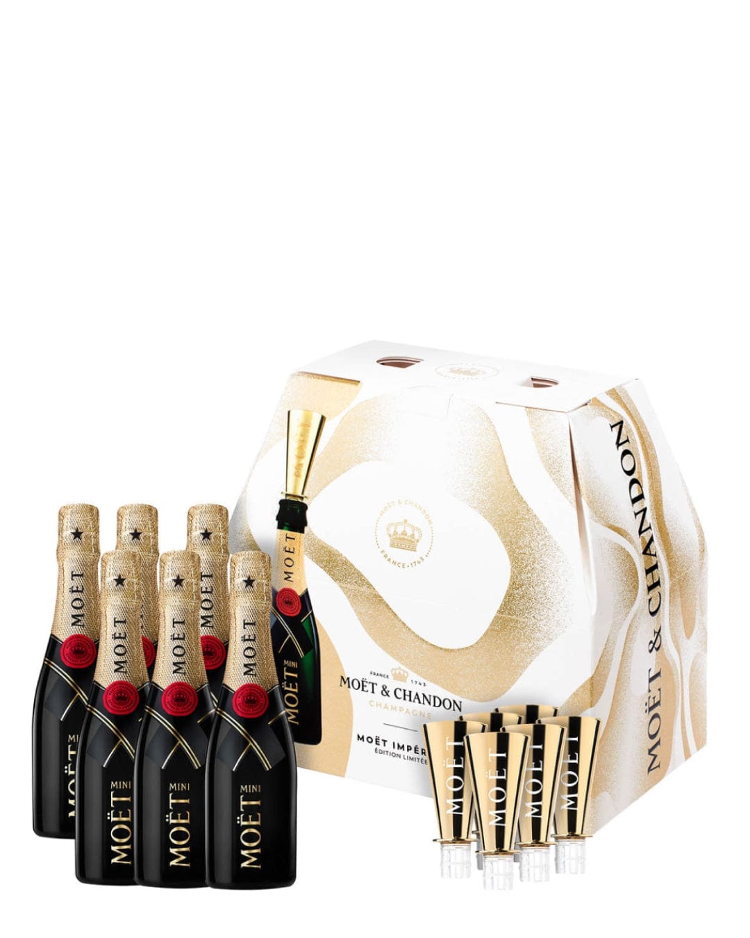Mini Moët & Chandon Impérial Brut Champagne with Flutes Gift Set, 6 x  20 cl Wine Miniatures 3185370604403