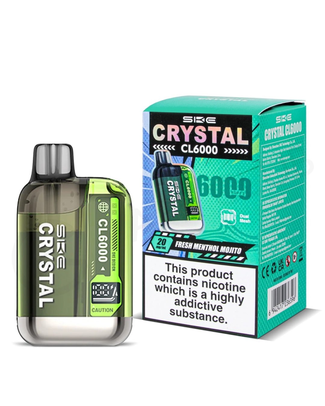 SKE Crystal CL6000 Fresh Menthol Mojito Pod Kit, 20 mg spirits