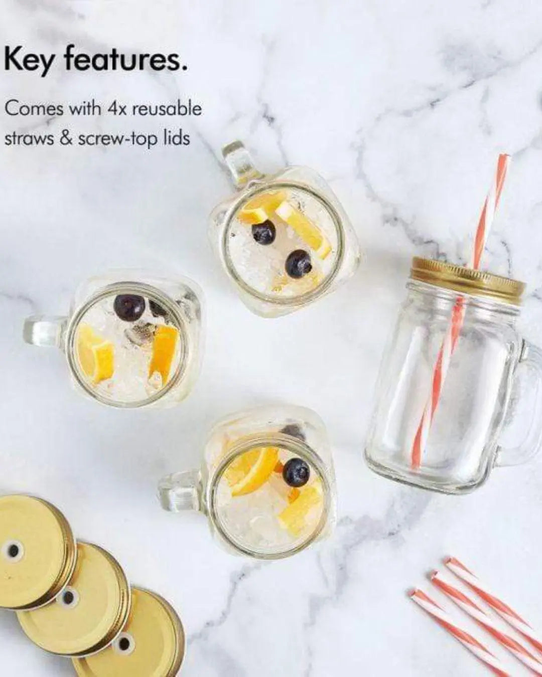 VonShef 4 Piece Glass Mason Jar Set Barware