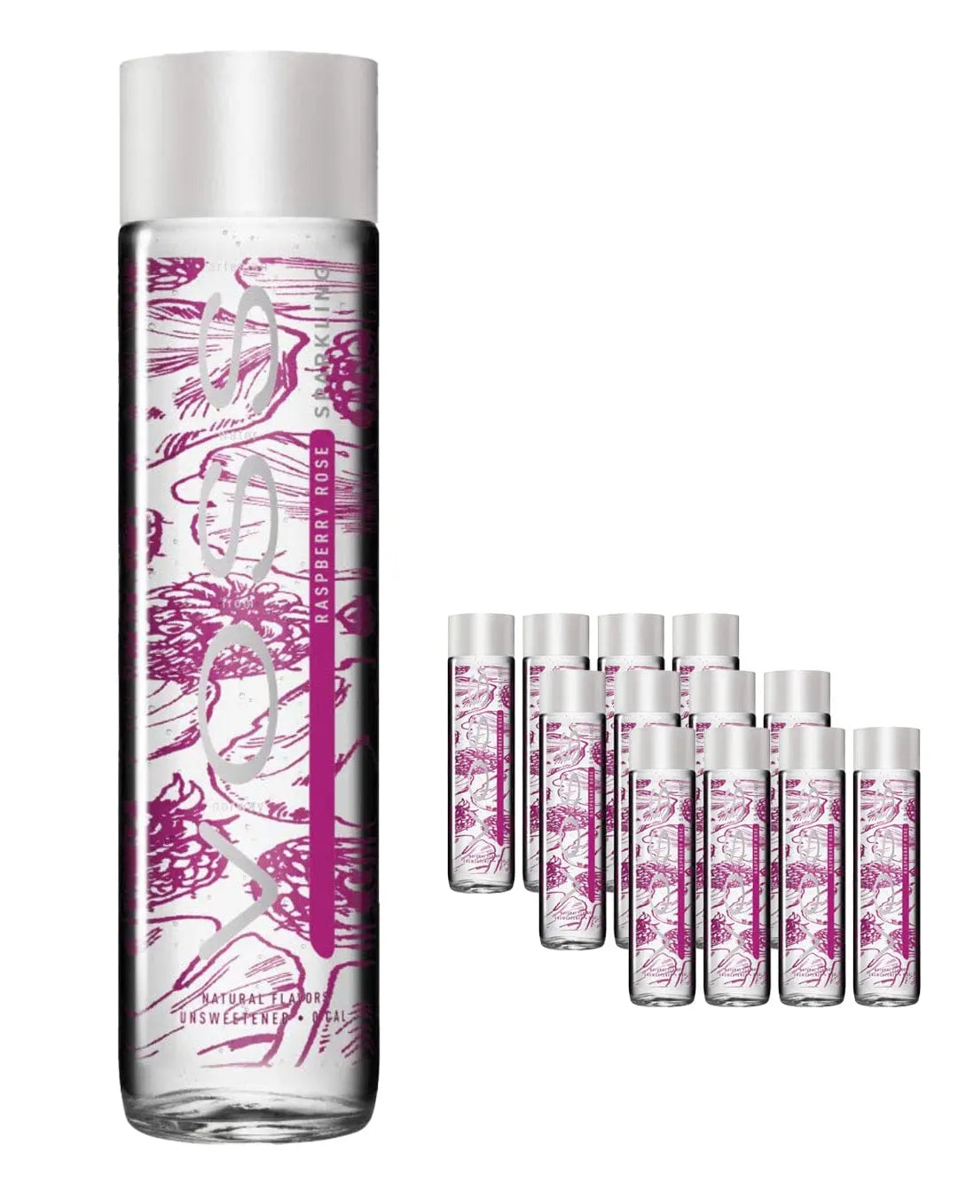 Voss Raspberry Rose Sparkling Water Glass Bottle Multipack, 12 x 375 ml Water